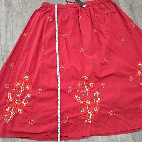 NWT Women's midi skirt Sz 3X red boho embroidered cotton cottagecore peasant art - Picture 4 of 9
